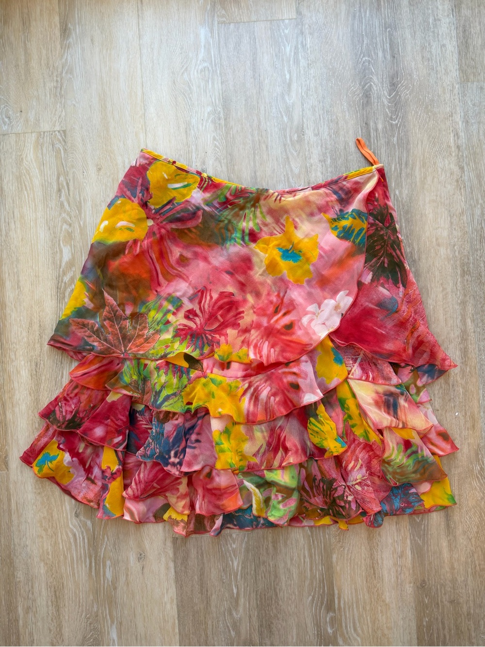 Laurel 100% Silk Tropical Floral Ruffle Mini Skirt EU 38 US 6 Designer Boho